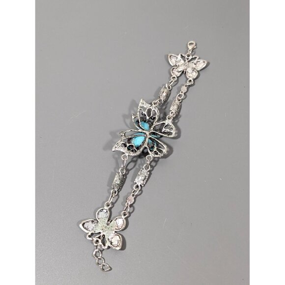 Beachy Boho Faux Turquoise Stone Butterfly Chain Bracelet 8" - Picture 6 of 7
